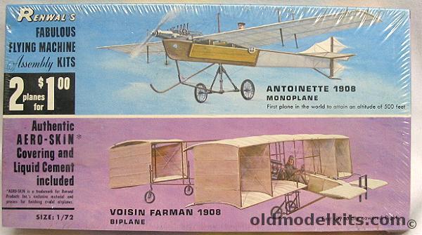 Renwal 1/72 Aeroskin  Antoinette 1908 Monoplane and Voisin Farman 1908 Biplane - 2 for 1 Fabulous Flying Machines, 212-100 plastic model kit